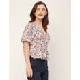 thumbnail image 3 of Moomaya Short Sleeves Sweetheart Neck Cotton Top - Women's Elegant Peplum Top, 3 of 9