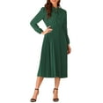 thumbnail image 1 of Vestido Midi A-Line de Manga Larga con Cinta en V Plisado para Mujeres INSPIRE CHIC Talla XS Verde Oscuro, 1 of 6