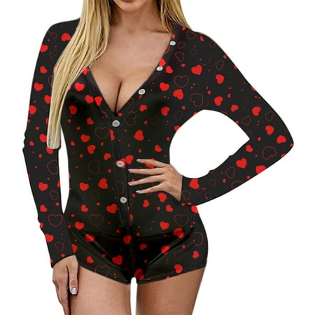 

HGWXX7 Ladies Valentine s Day Print Long Sleeve Pajama Jumpsuit Bodysuit Women s Printed Women s Jumpsuit Womens Jumpsuit Clothing Womens Jumpsuit