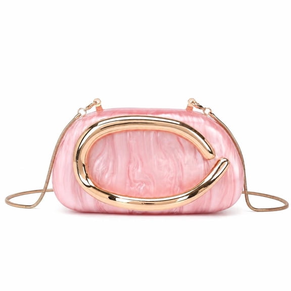 Canming Pink Clutch Purses for Women - Elegant Evening Bag with Gold Accent and Detachable Chain