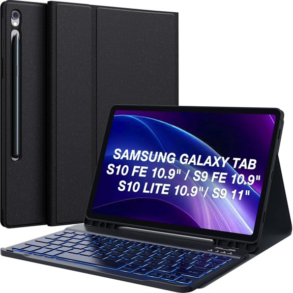 Magnetic Detachable 7‑Color Backlit Keyboard Case with S Pen Holder & Stable Wireless Connection for Samsung Galaxy Tab S10 FE / S10 Lite / S9 FE (10.9") / Tab S9 (11")