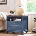 thumbnail image 7 of 2 Large Drawer Nightstand with Charging Station, 24" Wide Night Stand, Wood Bedside Table Modern End Table, Closet Storage Dresser for Bedroom, Blue, 7 of 7