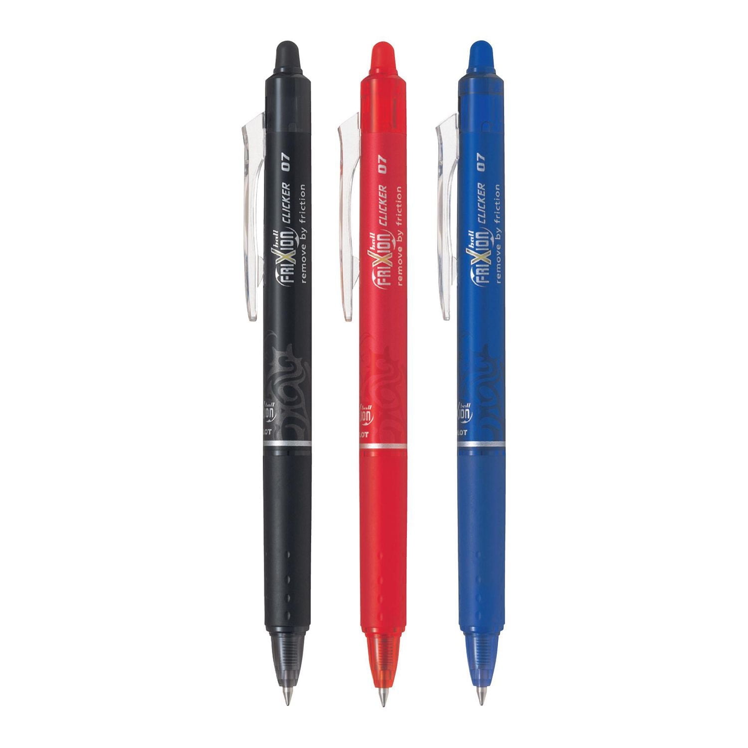 FriXion Ball Clicker Retractable Erasable Gel Pens - Assorted, Fine 0.7mm point, 3-pk