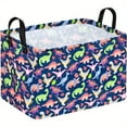 thumbnail image 3 of Bohemian Dinosaur Storage Basket with Handles - Vibrant Dino Print Laundry Hamper & Toy Organizer, Durable Polyester Multi-Purpose Rectangular Bin for Kids' Room Decor,  Shelf Baskets, 3 of 9