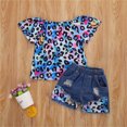 thumbnail image 3 of Bagilaanoe 2pcs Toddler Baby Girl Short Pants Set Short Sleeve Leopard Print T-shirt Tops + Ripped Denim Shorts 1T 2T 3T 4T 5T 6T Kids Casual Summer Outfits, 3 of 6