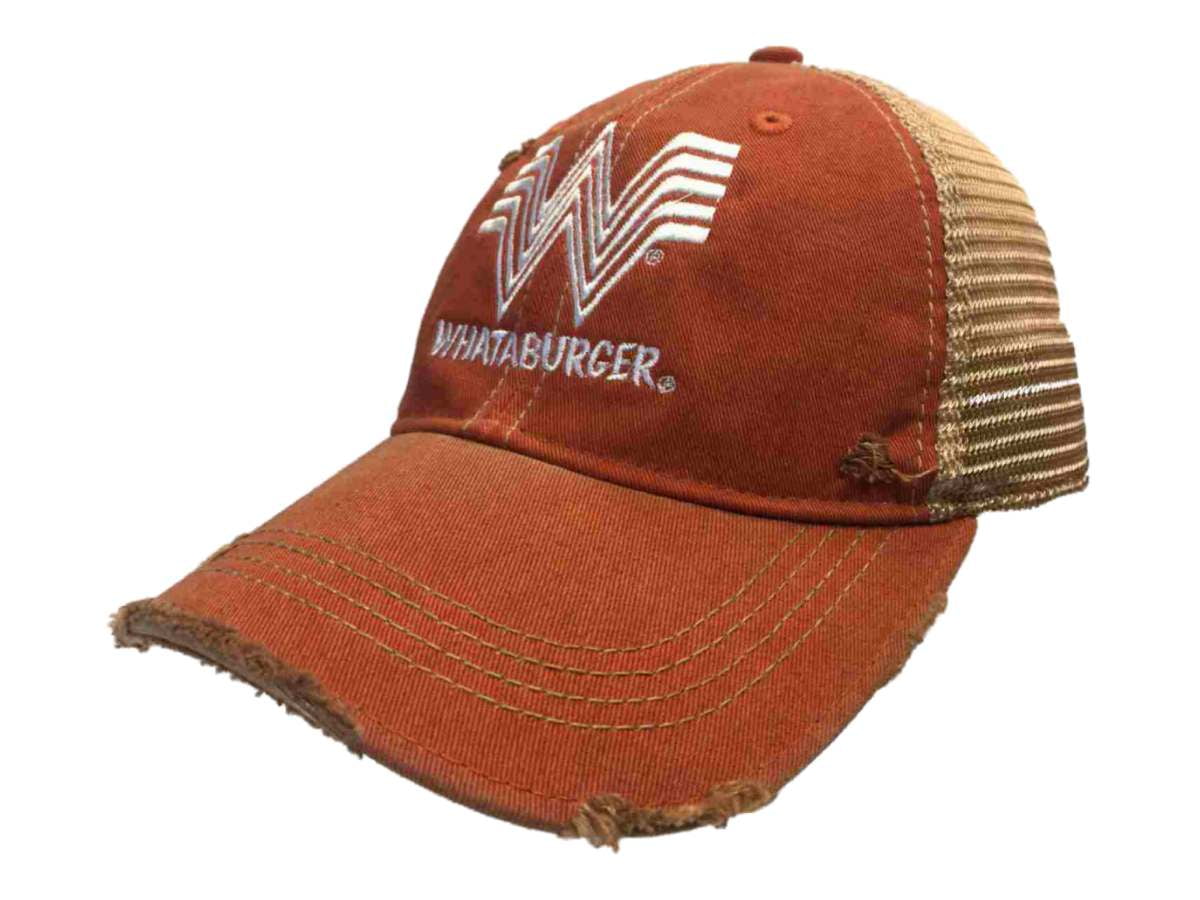 Whataburger Restaurant Retro Brand Orange Distressed Mesh Snapback Hat