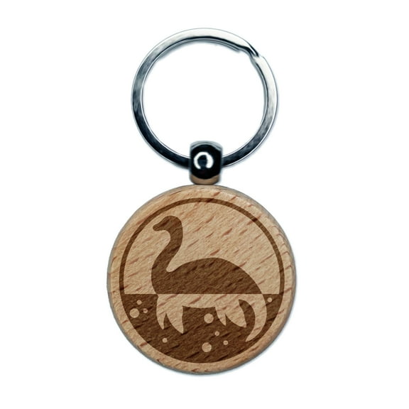 Nessie Loch Ness Monster Round Keychain Charm Tag - Engraved Wood