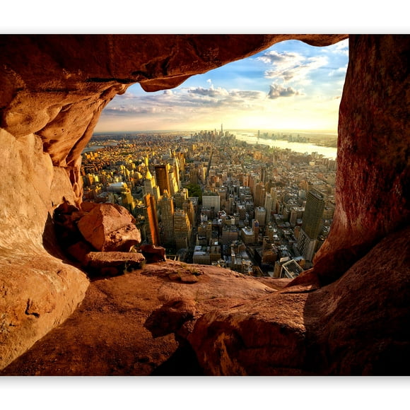 artgeist Wall Mural New York 173x124 in - XXL Peel and Stick Self-Adhesive Wallpaper Removable Large Sticker Foil Wall Decor Print Picture Image Design Cave Rocks View Landscape d-C-0061-a-a