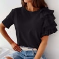 thumbnail image 5 of TIHLMK Shirts for Women Black Women Casual O Neck Solid Color Lace Short Sleeve Tops Blouse T Shirt Gift for Womens Tops, 5 of 7