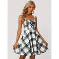 thumbnail image 4 of Disfraz de navidad Vestido de mujer vintage a cuadros con cordones sin mangas y correa ajustable para fiesta Blanco M, 4 of 6