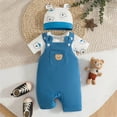 thumbnail image 4 of KPOPLK Newborn Infant Baby Clothes for 0 3 6 9 12 18 Months Short Sleeve Romper + Pants Suspender+ Hat 3PCS Outfits Set(0-3 Months,Sky Blue), 4 of 5