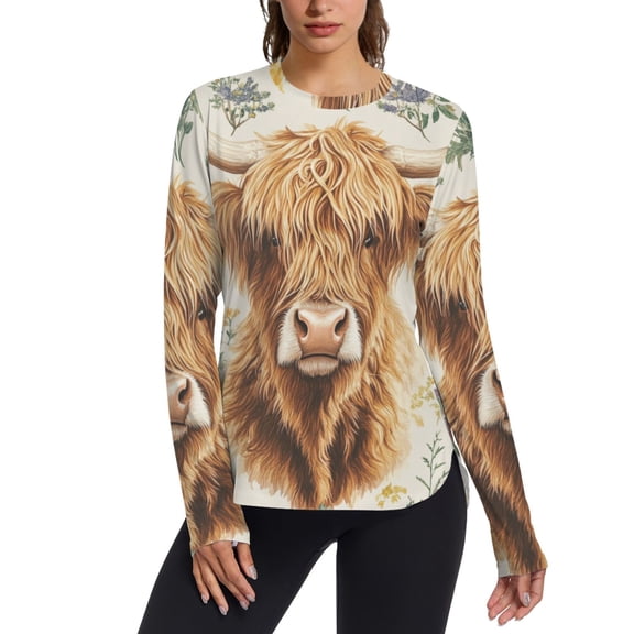 FORMRS Womens Long Sleeve Shirts UPF 50 Sun Protection Quick Dry Fishing Hiking Tops, Size S-2XL, Floral Cow