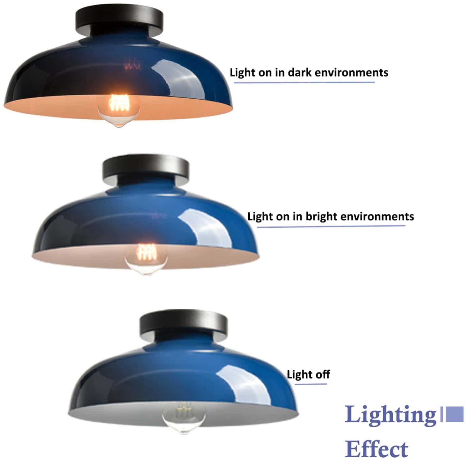 Claxy 12" Dark Blue Flush Mount Ceiling Light with Dome Metal Shade