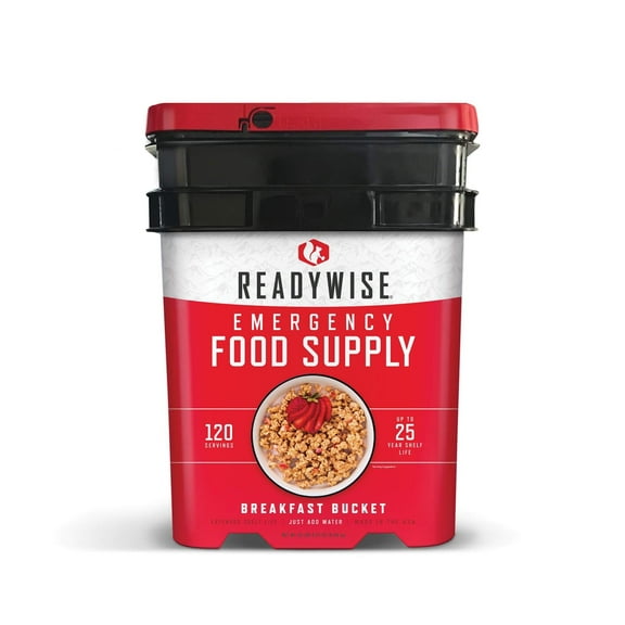ReadyWise 120 Serving Freeze Dried Breakfast Bucket, Emergency Food