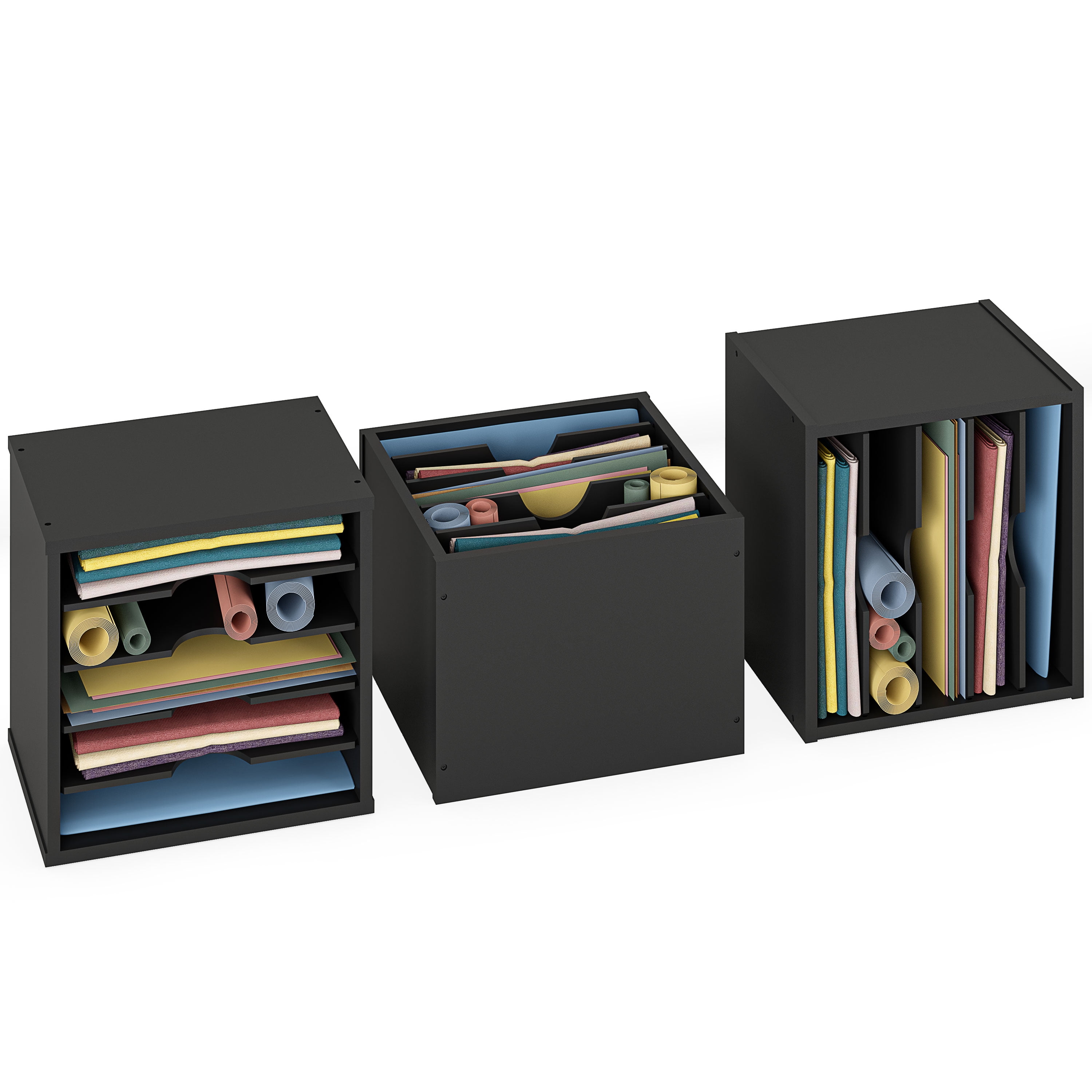 Ballucci 5-Tier Paper Organizer, File Holder, Mail Sorter, Wood Letter Tray, Black