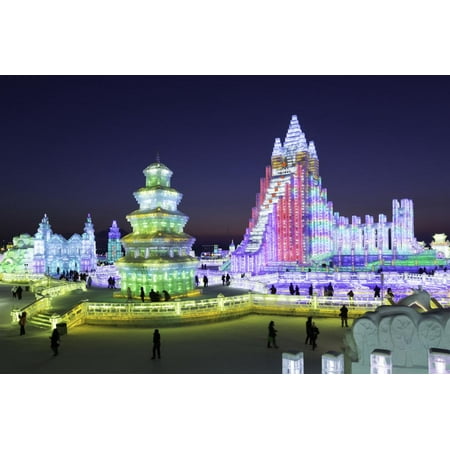 Illuminated Ice Sculpture at the Harbin Ice and Snow Festival in Harbin, Heilongjiang Province, Chi Print Wall Art By Gavin