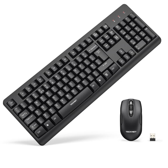 TECKNET Wireless Keyboard & Mouse Combo, Full-Size Ergonomic, Low-Noise Typing & Clicking, Long Battery Life, Spill-Resistant, 2.4G Lag-Free USB for PC/Laptop/Computer