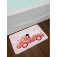 thumbnail image 2 of Cars Bath Mat, Girl on a Car with Floral Present Boxes Butterflies Daisies Little Hearts, Plush Bathroom Decor Mat with Non Slip Backing, 29.5" X 17.5", Pink Dark Coral Black, by Ambesonne, 2 of 2