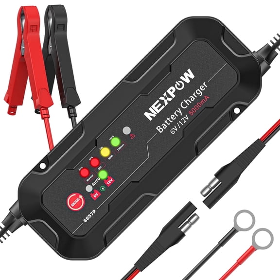 NEXPOW Car Battery Charger, 5A 6V/12V Smart Trickle Charger with Force Charge Mode, Battery Maintainer for Car, Motorcycle, Truck