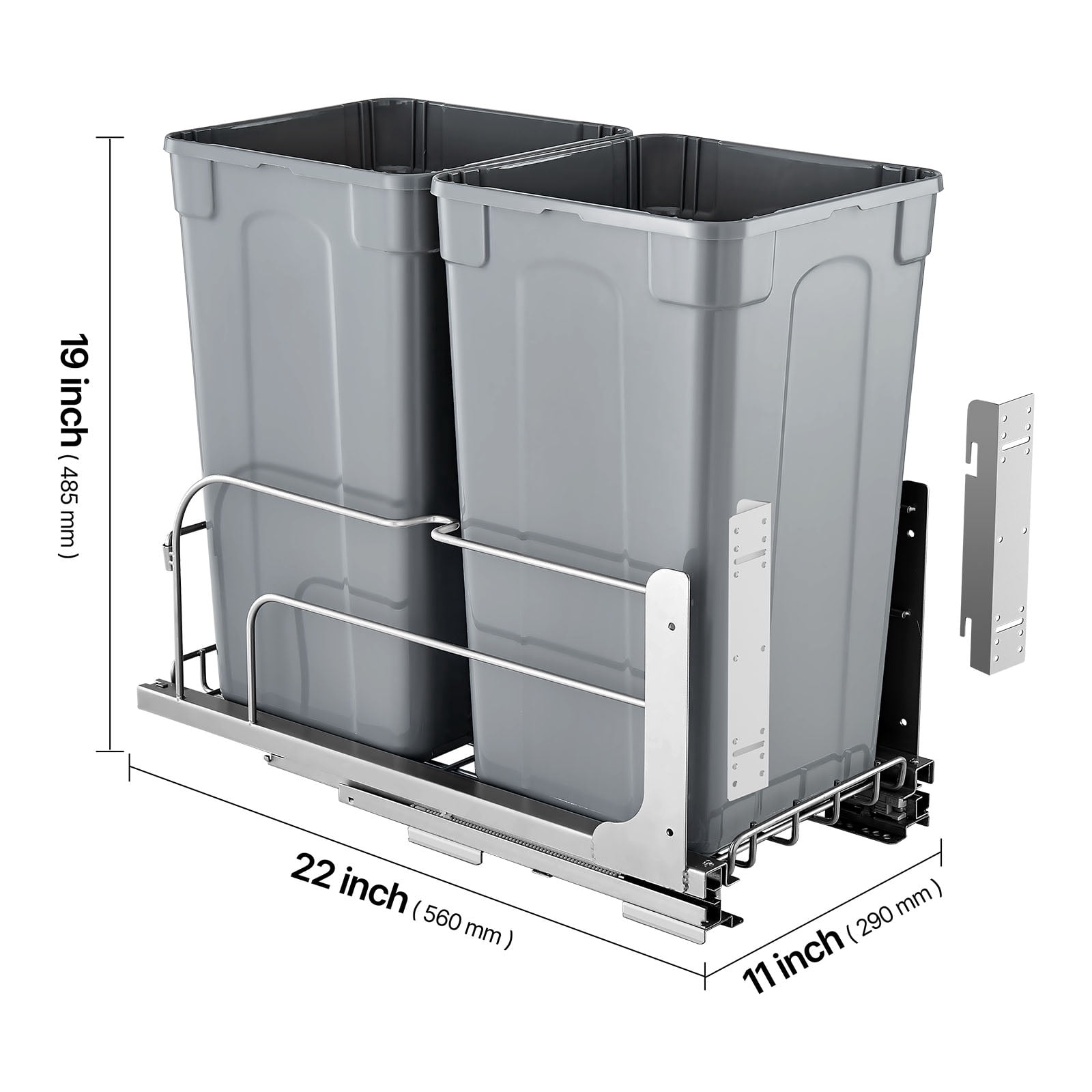 VEVOR Pull-Out Trash Can, 27 QT x2 Double Under Mount Kitchen Waste Container, Heavy Duty Garbage Recycling Bin with Door Kit and Soft Close Slide, for Kitchen Cabinet, Sink, Under Counter (Grey)