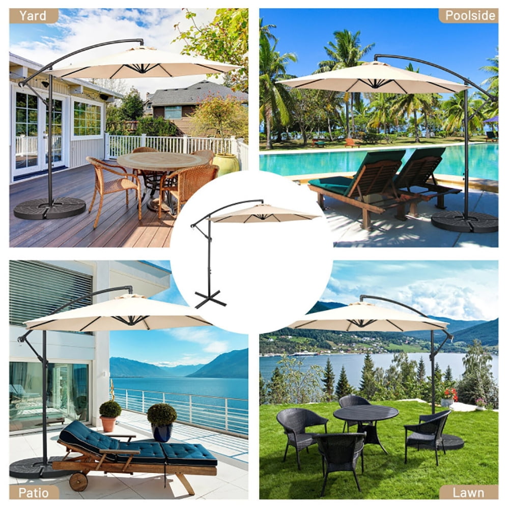 Aimee Lii 10 Feet Offset Umbrella with 8 Ribs Cantilever and Cross Base, Outdoor Umbrella with Base, Beige Aimee Lii 10 Feet Offset Umbrella with 8 Ribs Cantilever and Cross Base, Outdoor Umbrella with Base, Beige