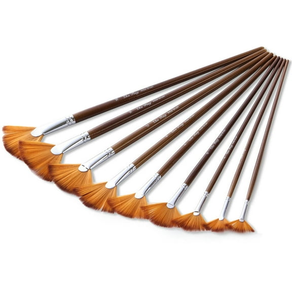 9pcs Adults Kids Portable Fan Drawing Art Supplies Students Watercolor Gouache Hair Acrylic Oil Artist Paint Brush Set