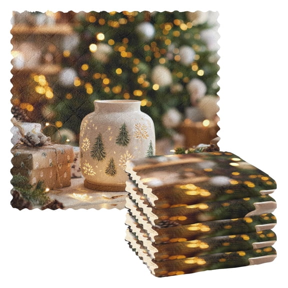 6 Pieces of Kitchen Towels 11x11Inch Kitchen Dish Cloths Kitchen Dish Towels Reuseable Cleaning Cloths Romantic Christmas Decoration