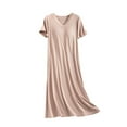 thumbnail image 4 of Aobny Moo Moos for Women Nightgown Modal Short Sleeve Long Night Shirt Khaki V-Neck Cozy Pajamas for Women Soft,L, 4 of 5