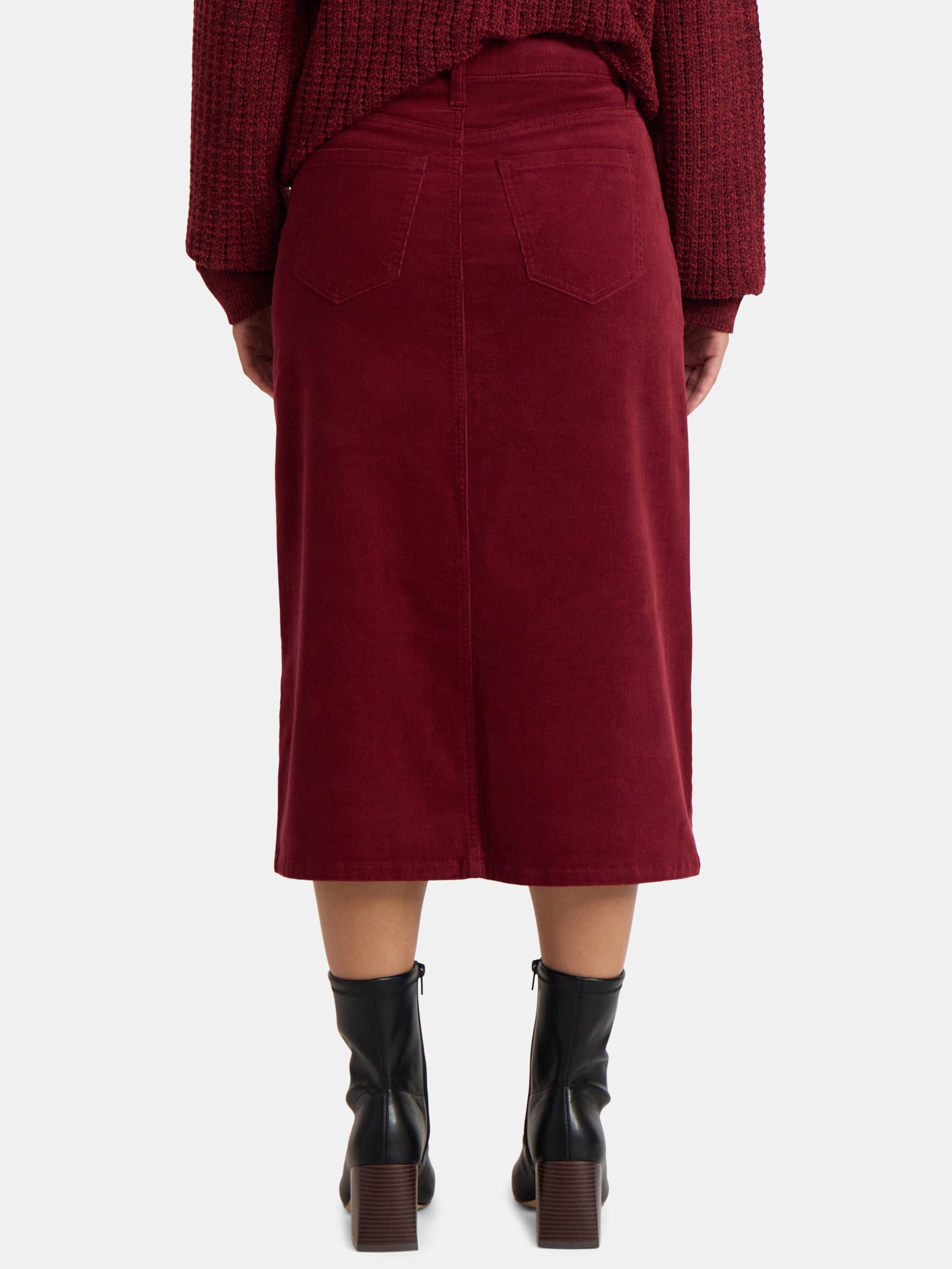 Time and Tru Women's Corduroy Midi Skirt with Front Slit, Sizes 0-20