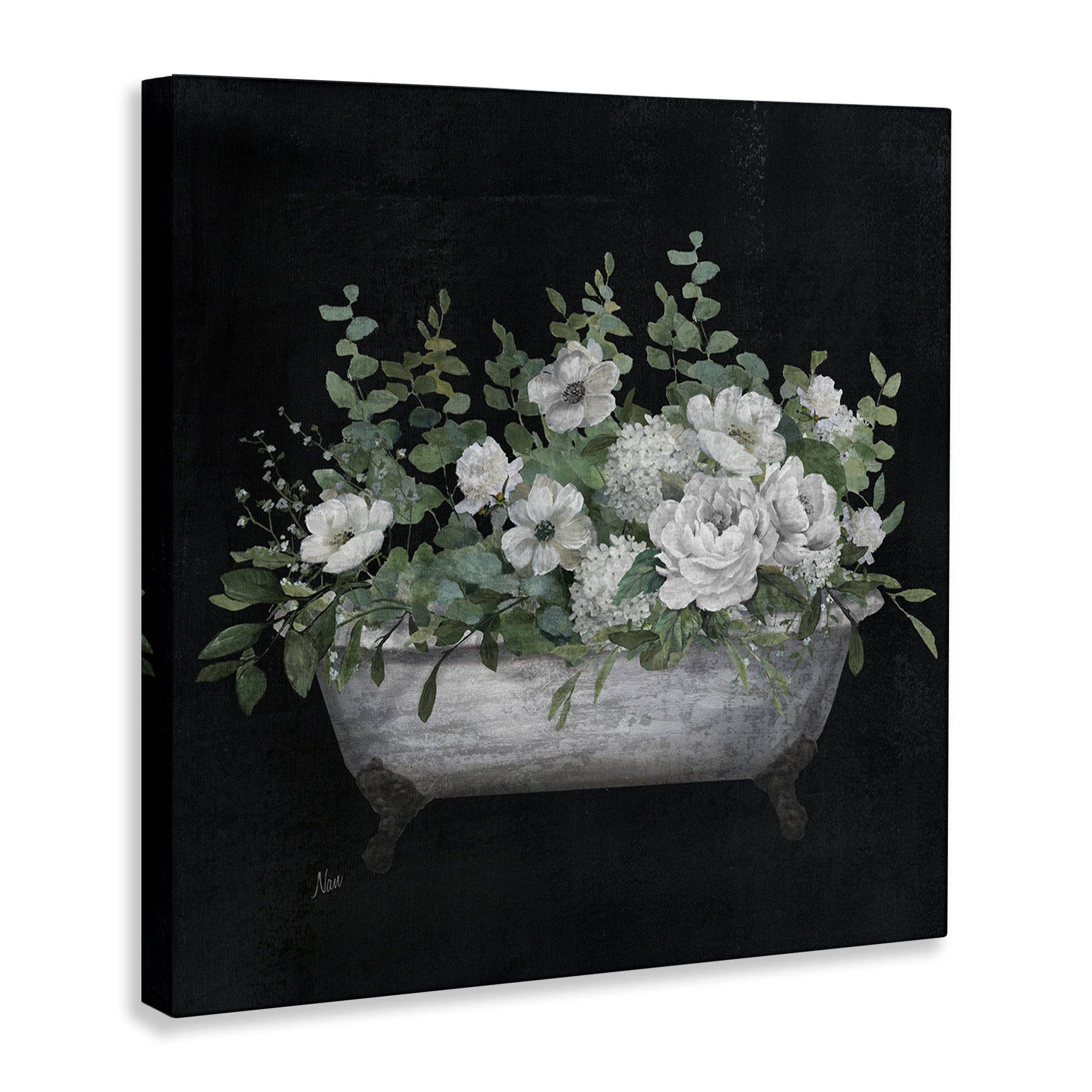 Stupell Industries Rustic Floral Bathtub Typography Painting Gallery Wrapped Canvas Art Print Wall Art, 36 x 36
