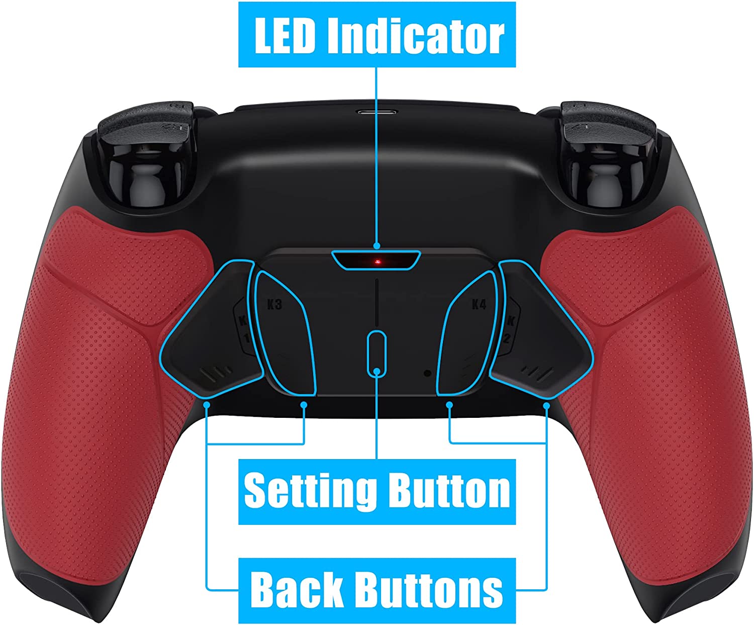eXtremeRate Red Rubberized Grip Programable RISE4 Remap Kit for PS5  Controller BDM-030, Upgrade Board  Redesigned Black Back Shell  Back  Buttons for PS5 Controller Controller NOT Included
