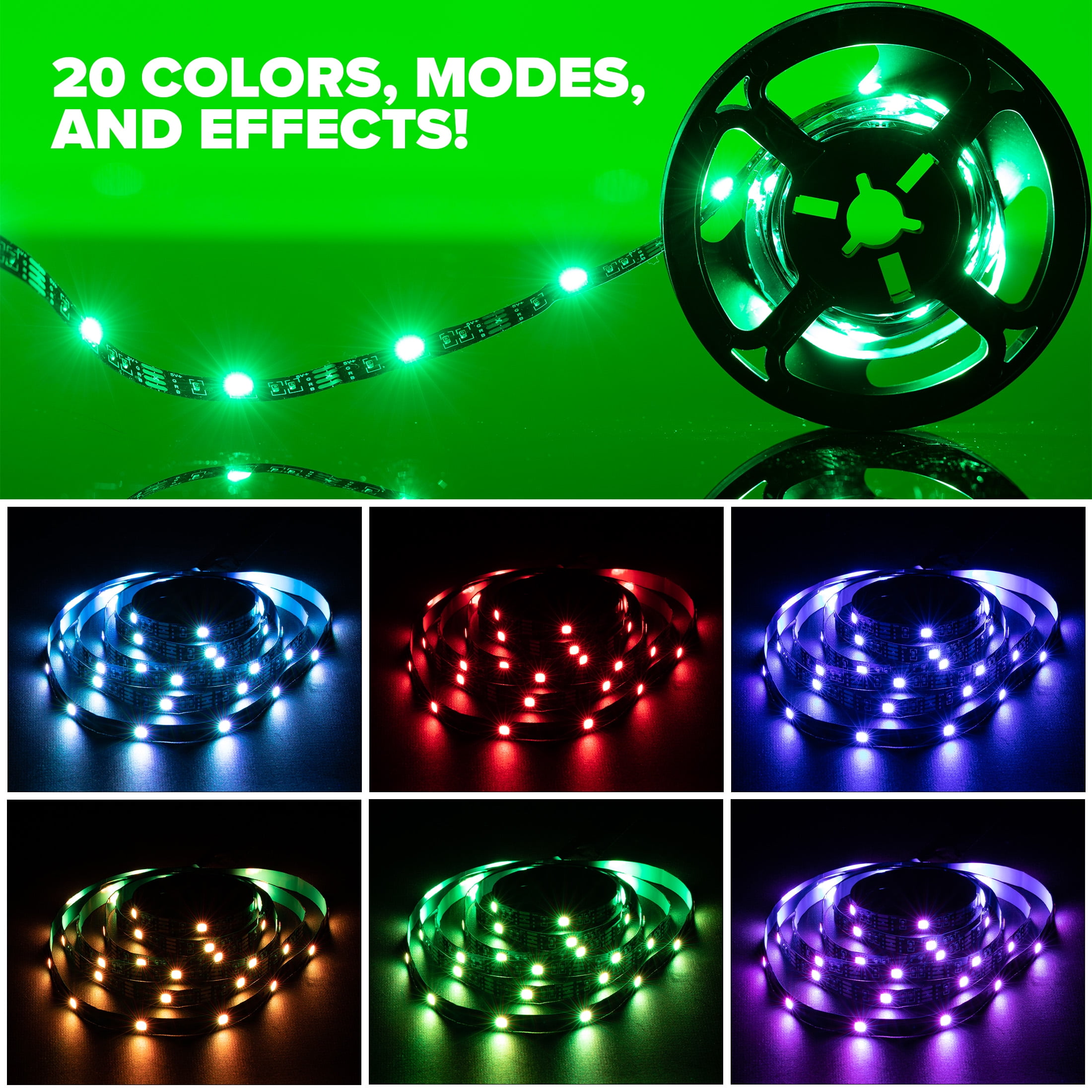 Better Homes & Gardens Indoor 6.5 ft USB Color Changing Integrated LED Strip Light (1-Pack)