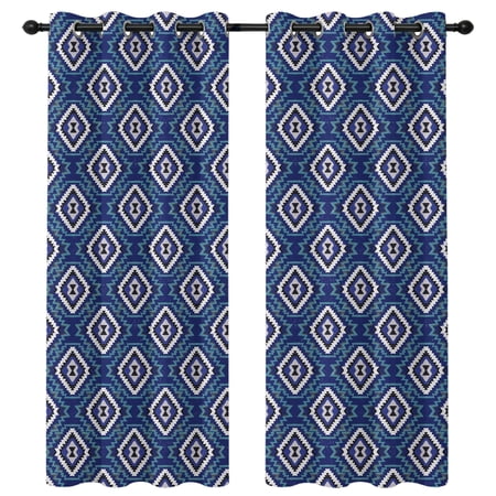 Navy Blue Slate Diamonds Blackout Curtains 84 Inches Long Abstract Vintage Minimalist Geometric Grid Thermal Insulated Room Darkening Drapes with Grommets for Living Room 42 W x 84 L 2 Panels