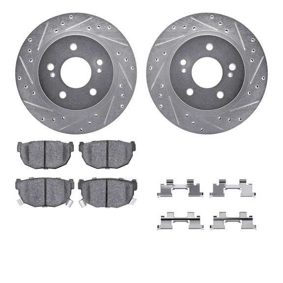 Dynamic Friction Company Rear Brake Rotors-Drilled and Slotted-Silver with 5000 Advanced Brake Pads includes Hardware 7512-67027