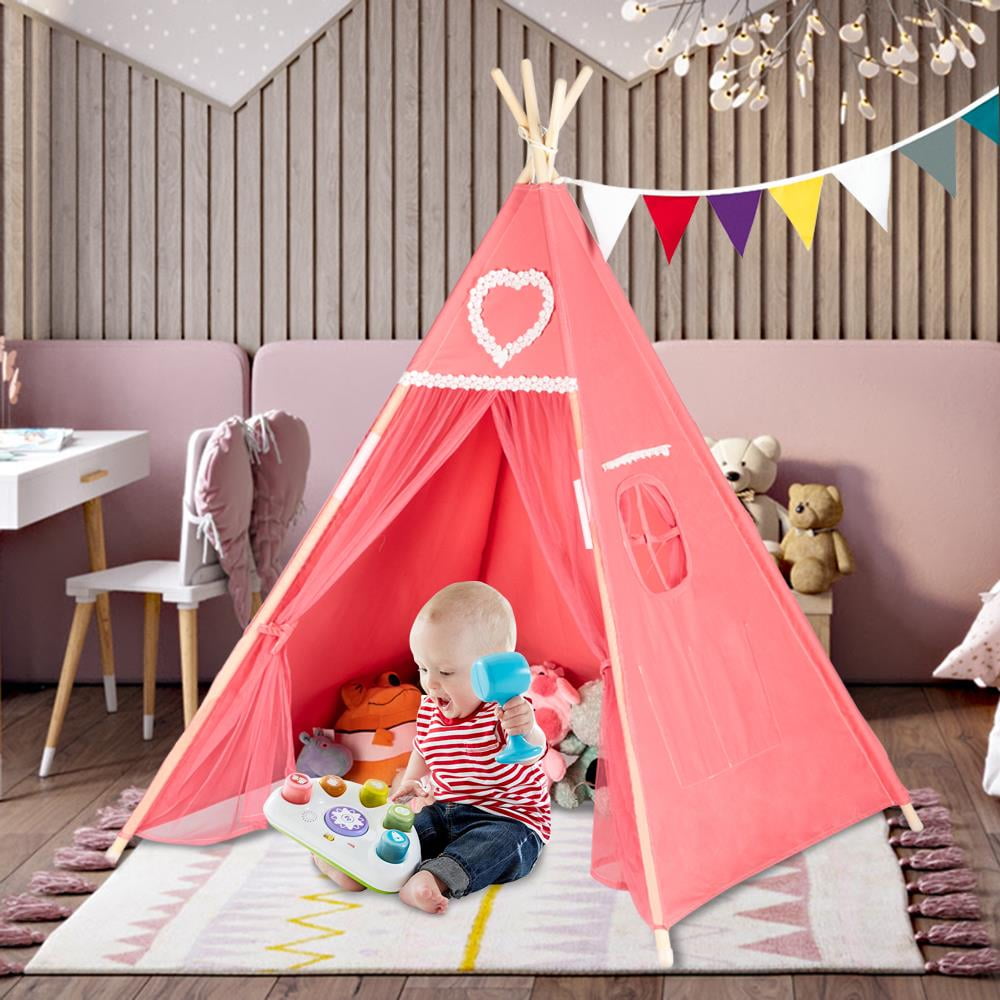 JOYMOR Kids Pure Cotton Teepee Tent Play Tent with Flags for Girl Gift