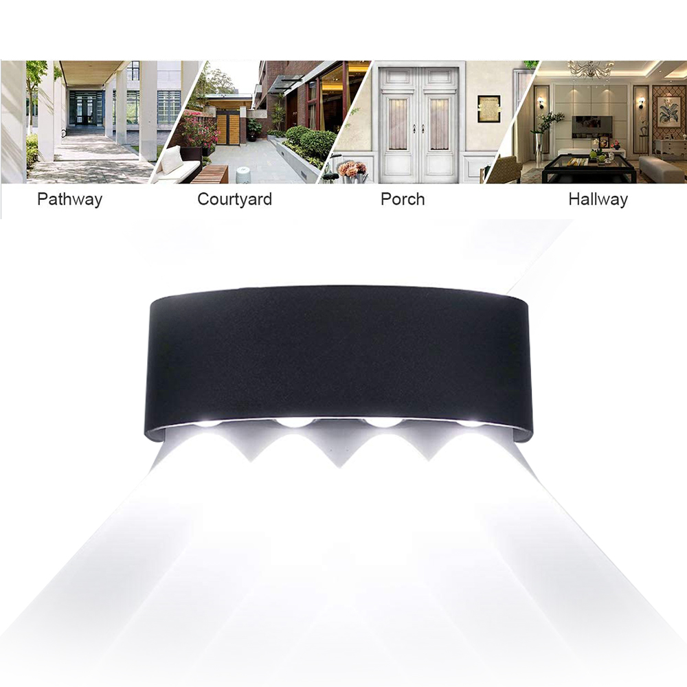 OUSITAID Modern Outdoor Waterproof Wall Lamp 8W 8 LEDs Hallway Porch Wall Sconce Up Down Wall Light Indoor Matte Black Wall Mount Light Fixture for Hotels Yards Doorways Garden Pathway