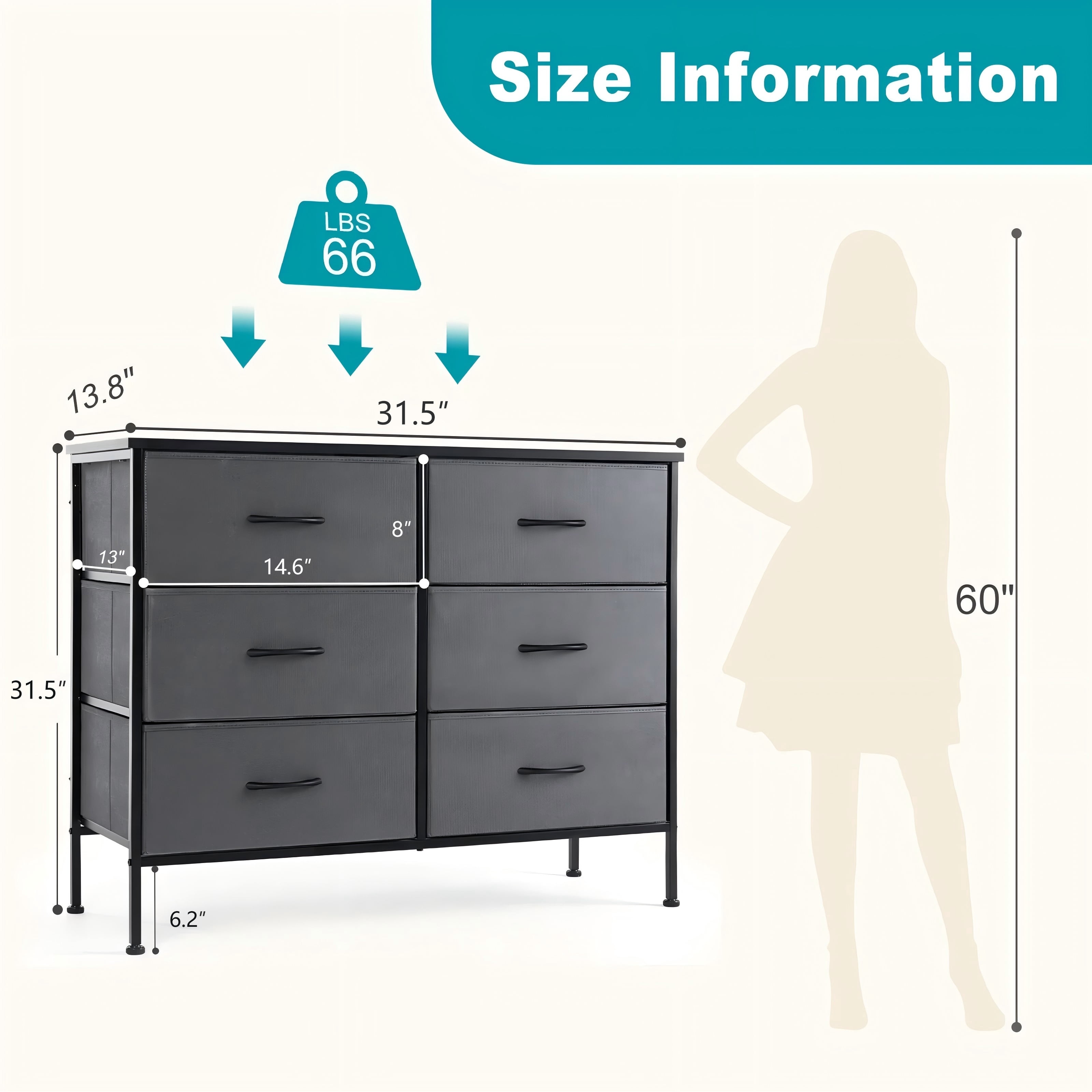 Aidoly Metal Frame Dresser with Wood Top, 6-Drawer Storage Organizer for Bedroom, Living Room, Hallway, Entryway, Grey