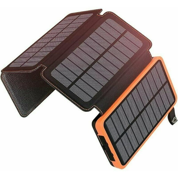 Solar Charger 25000mah Portable External Battery With 4 Panels Waterproof Power Bank With 2 Usb Outdoor Camping For Phone Tablets