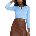 thumbnail image 2 of Seyurigaoka Women Rib Knit Long Sleeve Solid Color Button Front Crop Tops, 2 of 5