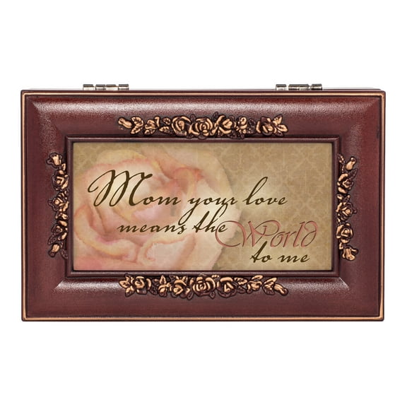 Mom Your Love Means the World Burlwood Jewelry Music Box Plays You Are My Sunshine