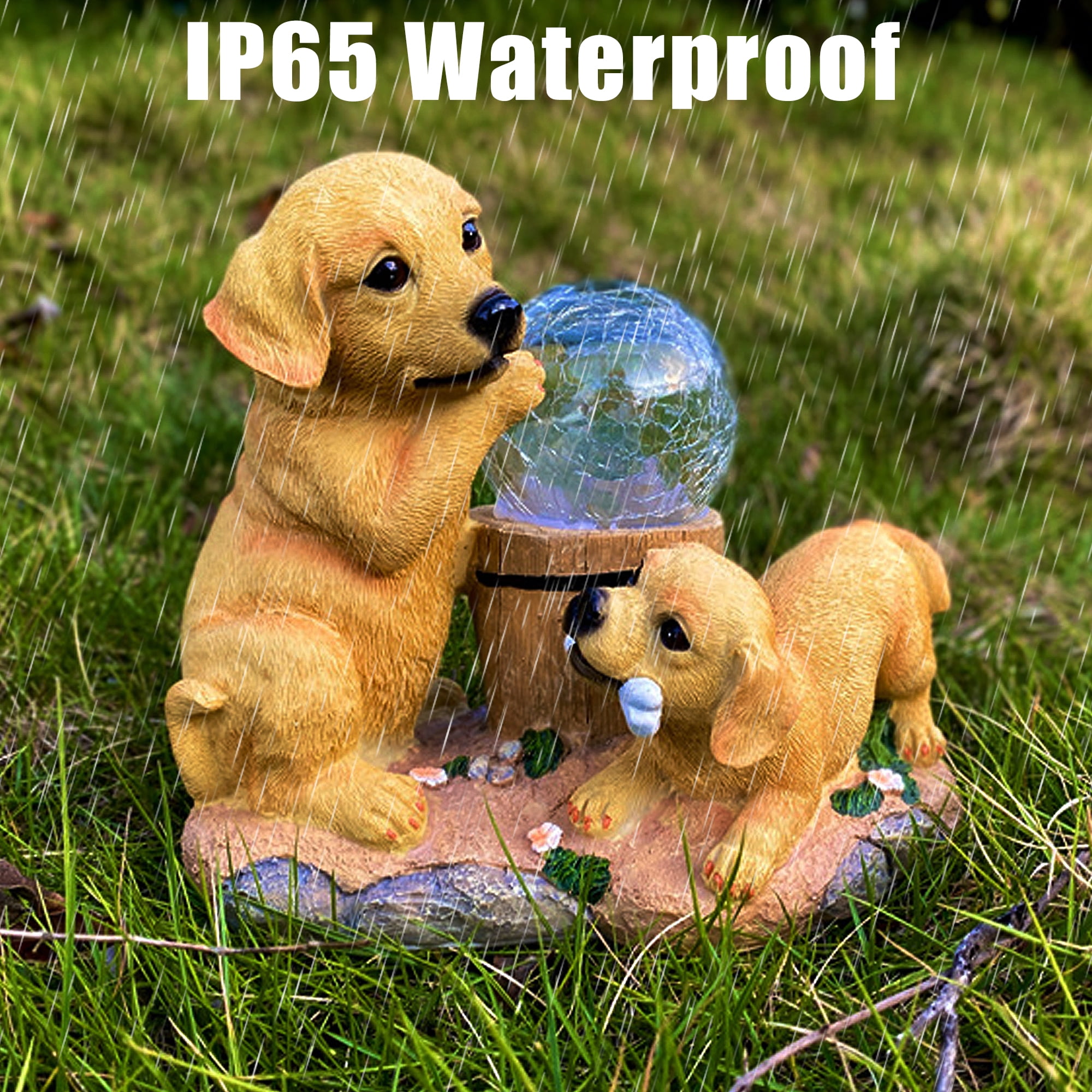 Solar Garden Dog Statue Light, Outdoor Puppy Figurine Resin Decoration for Garden Patio Pathway Yard Lawn Gifts