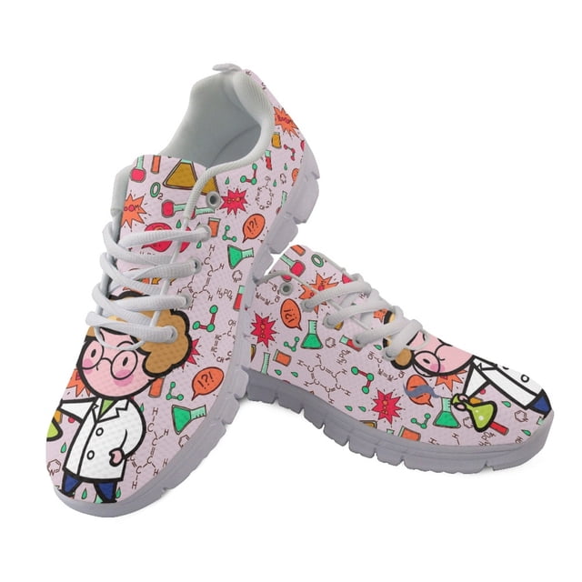 Zapatillas de correr de malla con estampado de elementos químicos para estudiantes, ligeras, transpirables, planas, nuevas y cómodas zapatillas para correr.