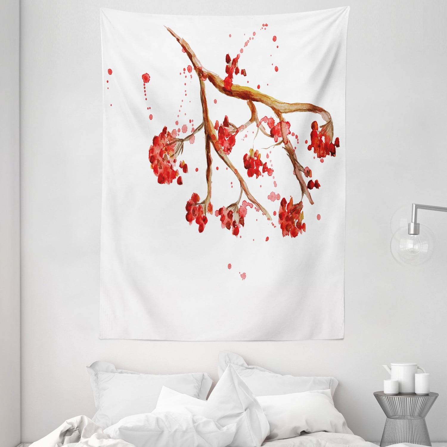 Rowan Tapestry, Rowan Berry Branch with Watercolor Splashes Artistic