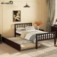 thumbnail image 2 of Bellemave Twin Size Platform Bed with Trundle, Wooden Bed Frame with Headboard and Footboard Twin Bed Frame with for Teens, No Box Spring Needed (Espresso), 2 of 12