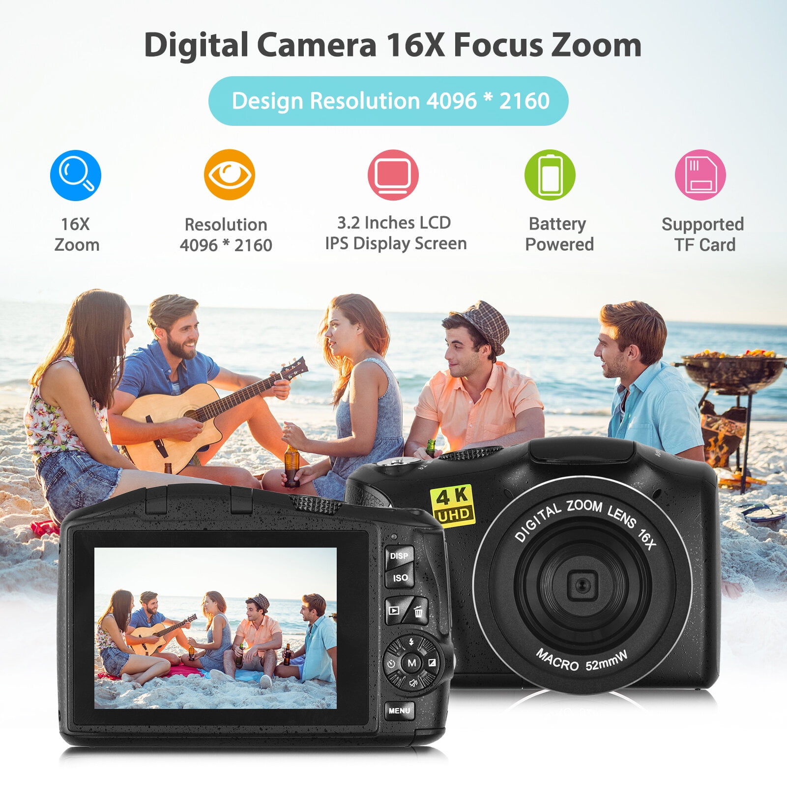 Mixfeer Multifunctional Digital 4K 16x 48MP Video Camcorder with 2 Batteries, Black