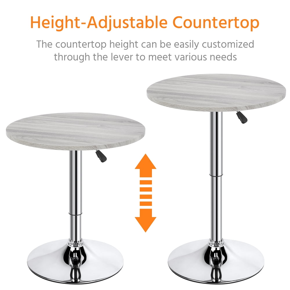 Alden Design Height Adjustable Pub Round Table 360° Swivel for Bistro Café Home Bar, Gray