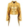 thumbnail image 3 of Haitryli Shiny Fringe Cropped Jacket for Women Long Sleeve Lapel Zip Up Western Style Biker Outerwear Gold S, 3 of 6