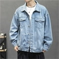thumbnail image 5 of Classic Men Fashion Coats Dailywear Fall/Winter Single Button Denim Long Sleeve Resort Vintage Shirt Lapel Solid Color Comfy Leisure Coats Stylish Casual Overcoats, 5 of 7