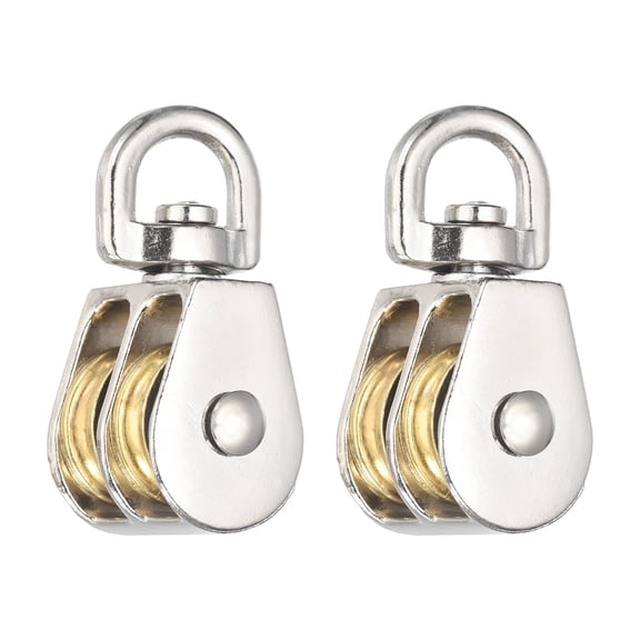 Uxcell Double Pulley Block, (Loading 500KG, 47mm / 1.85 Inch Length)(2Pcs), Zinc Alloy Heavy Duty Wheel Swivel Rigging Lifting Fixed Pulley for Wire Rope Gym Equipment Clothesline