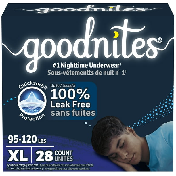 Goodnight ＡＢＤＬ Goodnites Boys' Nighttime Bedwetting Underwear, Giga Pack, Size XS